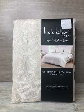 Nicole Miller Home 3 Piece Full Queen Duvet Set Beige Cream Two Tone Cover Shams